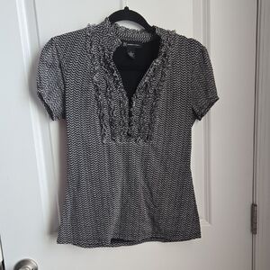INC International Concepts Black and White Ruffled Blouse